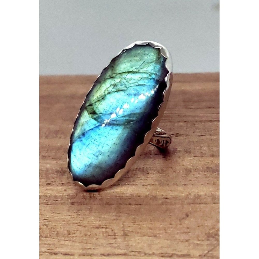 Huge blue labradorite crystal statement ring handmade sterling silver .925